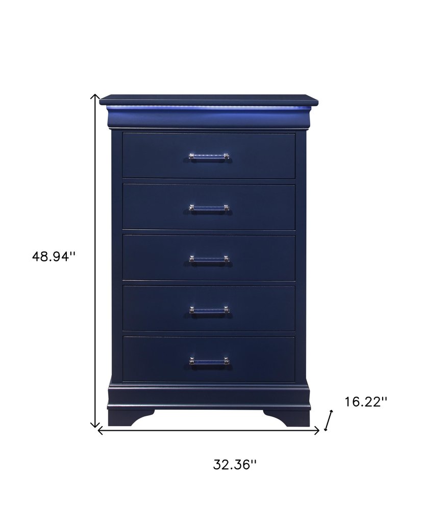 16" White Solid Wood Five Drawer Chest with LED Lighting