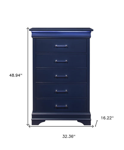 16" White Solid Wood Five Drawer Chest with LED Lighting