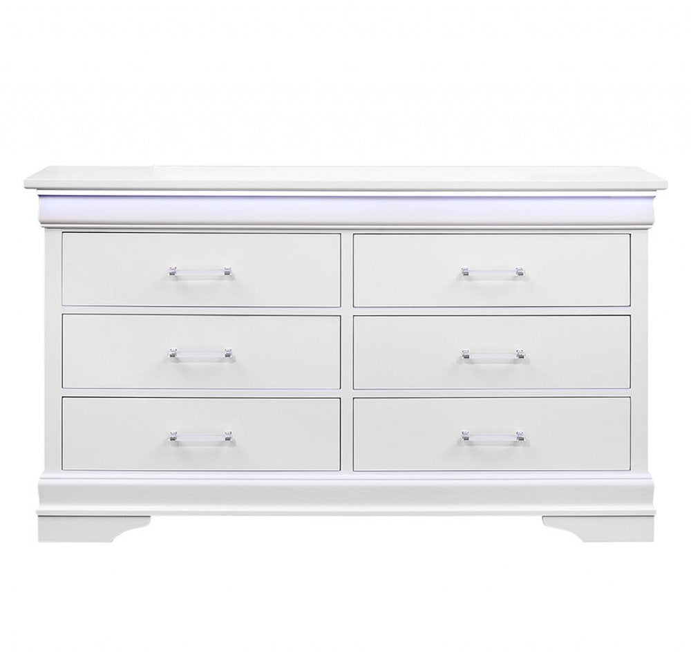 16" White Solid Wood Five Drawer Chest with LED Lighting