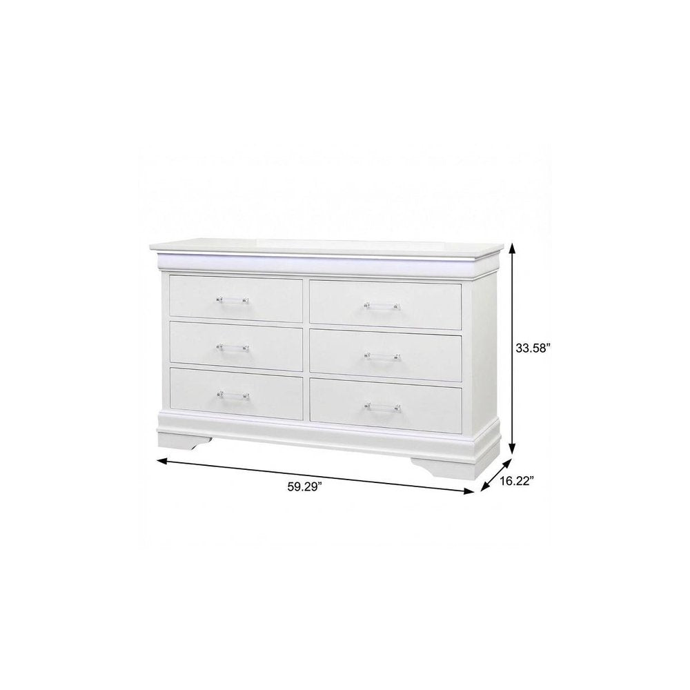 16" White Solid Wood Five Drawer Chest with LED Lighting