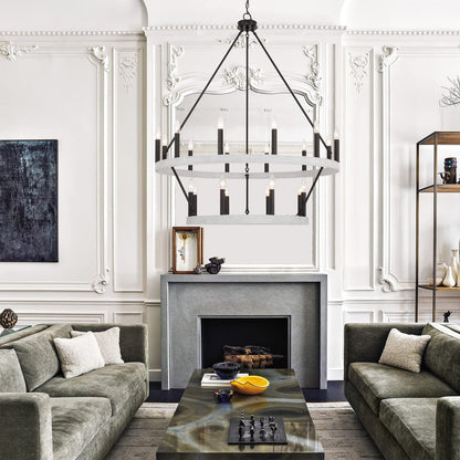 Black And White Candle Style Multi Light Metal Dimmable Chandelier