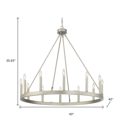 Silver Candle Style Twelve Light Metal Dimmable Chandelier