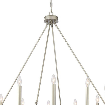 Silver Candle Style Twelve Light Metal Dimmable Chandelier