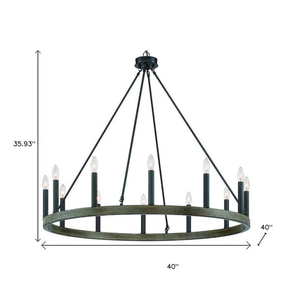 Black Candle Style Twelve Light Metal Dimmable Chandelier