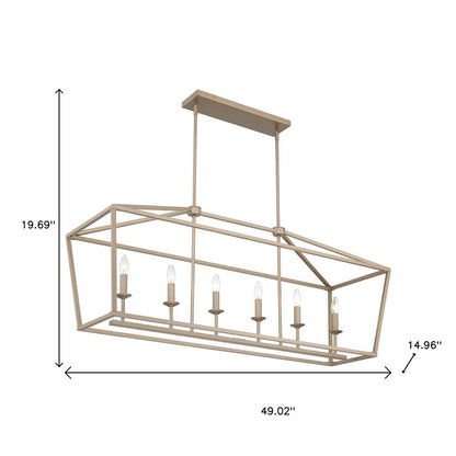 Brass Candle Style Six Light Metal Dimmable Chandelier