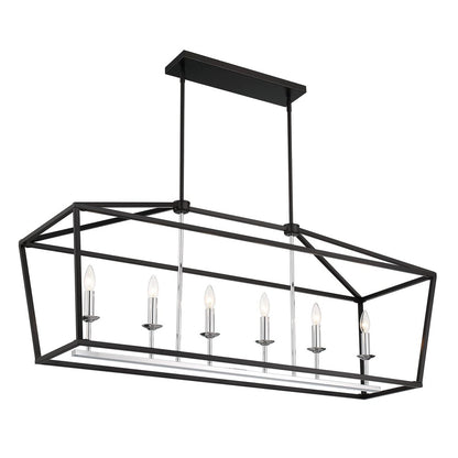 Black Candle Style Six Light Metal Dimmable Chandelier