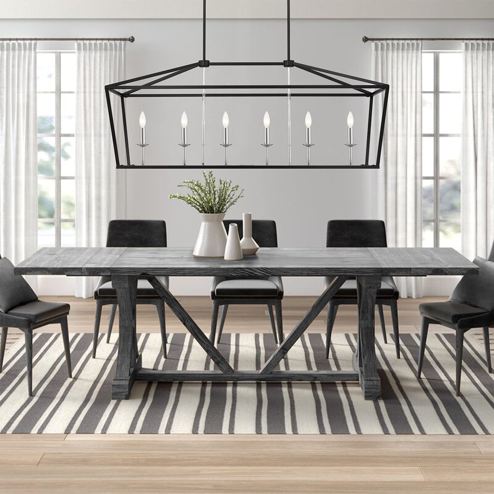Black Candle Style Six Light Metal Dimmable Chandelier
