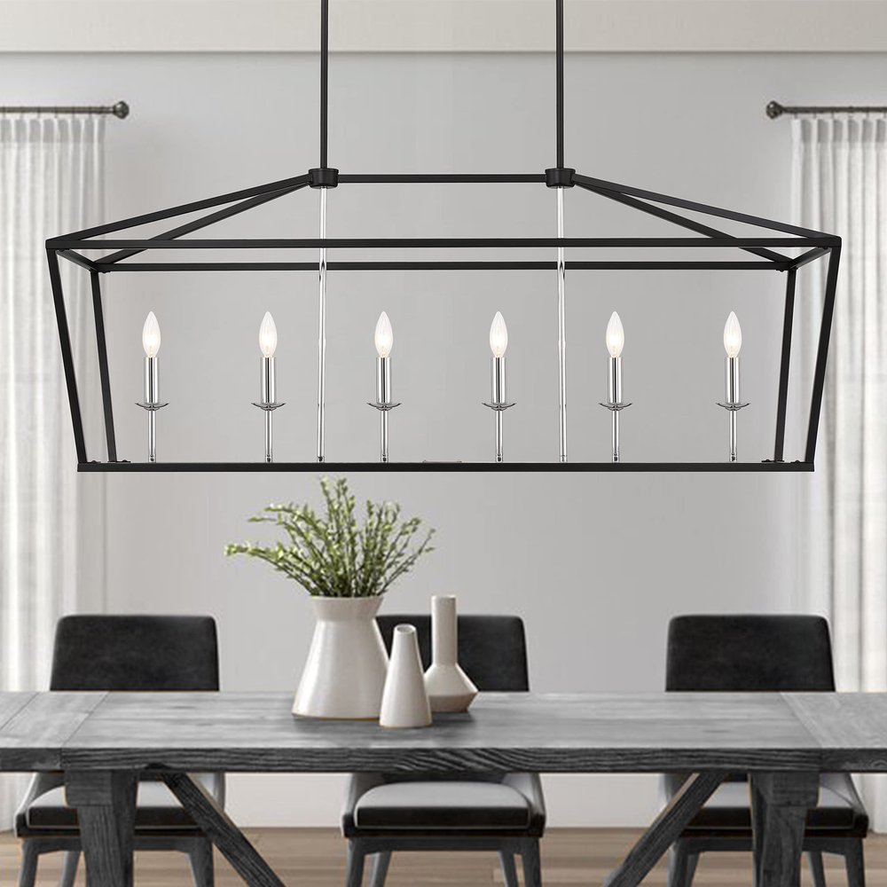 Black Candle Style Six Light Metal Dimmable Chandelier