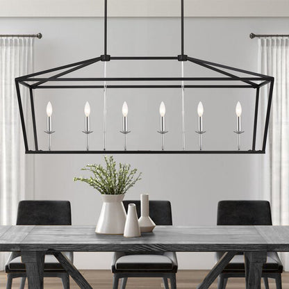 Black Candle Style Six Light Metal Dimmable Chandelier