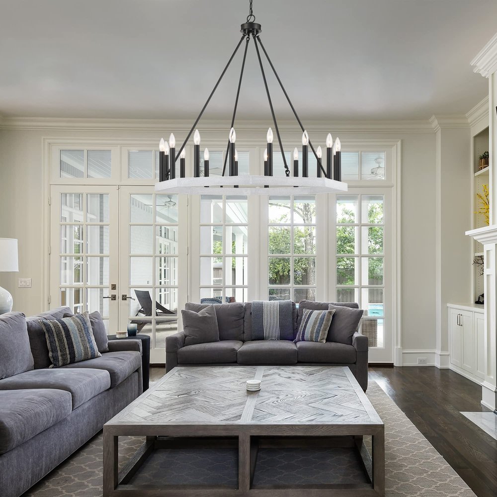 Black And White Candle Style Multi Light Metal Dimmable Chandelier