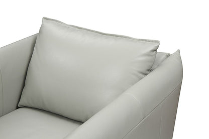 36" Gray And Silver Genuine Leather Swivel Lounge Chair