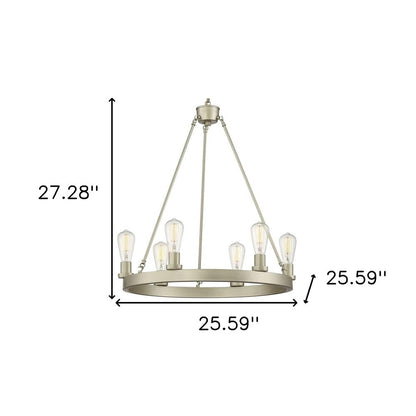 Silver Candle Style Six Light Metal Dimmable Chandelier