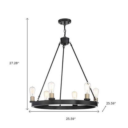 Black And Gold Candle Style Six Light Metal Dimmable Chandelier