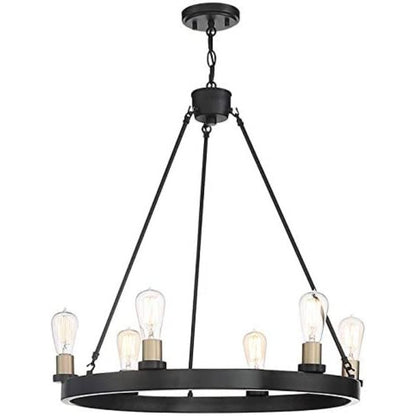 Black And Gold Candle Style Six Light Metal Dimmable Chandelier
