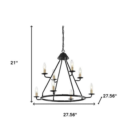 Black And Gold Candle Style Eight Light Metal Dimmable Chandelier