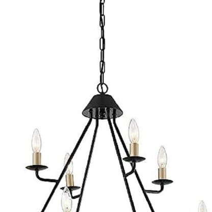 Black And Gold Candle Style Eight Light Metal Dimmable Chandelier