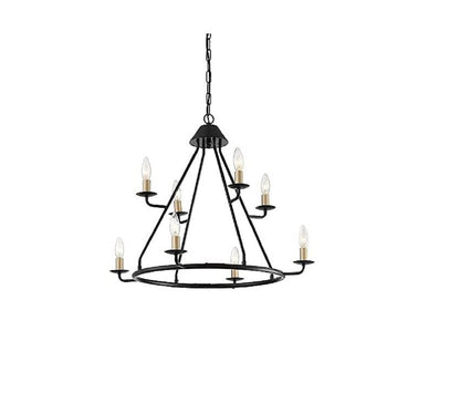 Black And Gold Candle Style Eight Light Metal Dimmable Chandelier