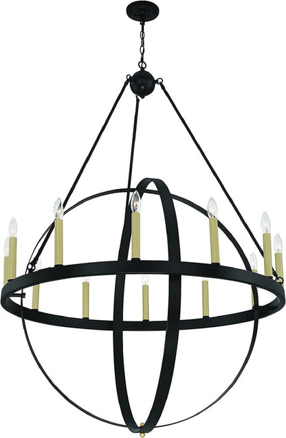 Black And Gold Candle Style Twelve Light Metal Dimmable Chandelier