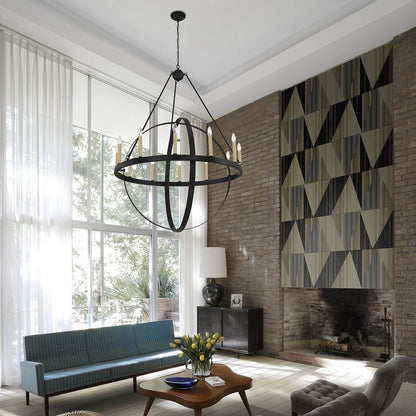 Black And Gold Candle Style Twelve Light Metal Dimmable Chandelier