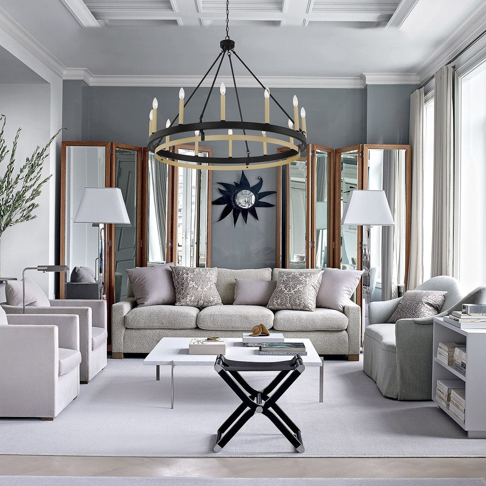 Black Candle Style Twelve Light Metal Dimmable Chandelier
