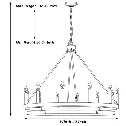 Black Candle Style Twelve Light Metal Dimmable Chandelier