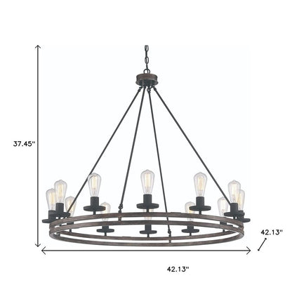 Brown And Black Candle Style Twelve Light Metal Dimmable Chandelier
