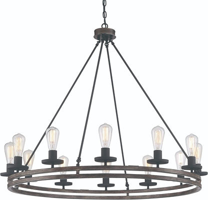 Brown And Black Candle Style Twelve Light Metal Dimmable Chandelier
