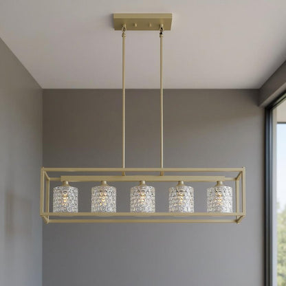 Silver Kitchen Island Five Light Metal Dimmable Chandelier With Clear Shades