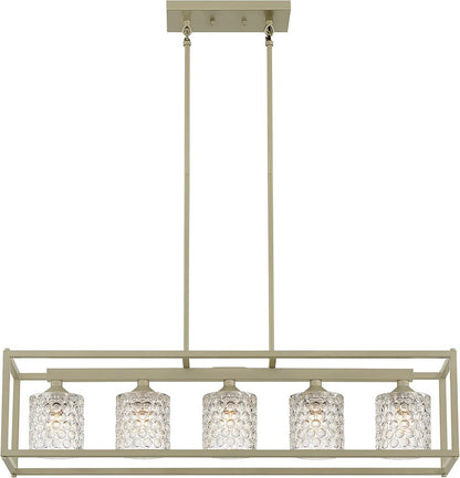 Silver Kitchen Island Five Light Metal Dimmable Chandelier With Clear Shades
