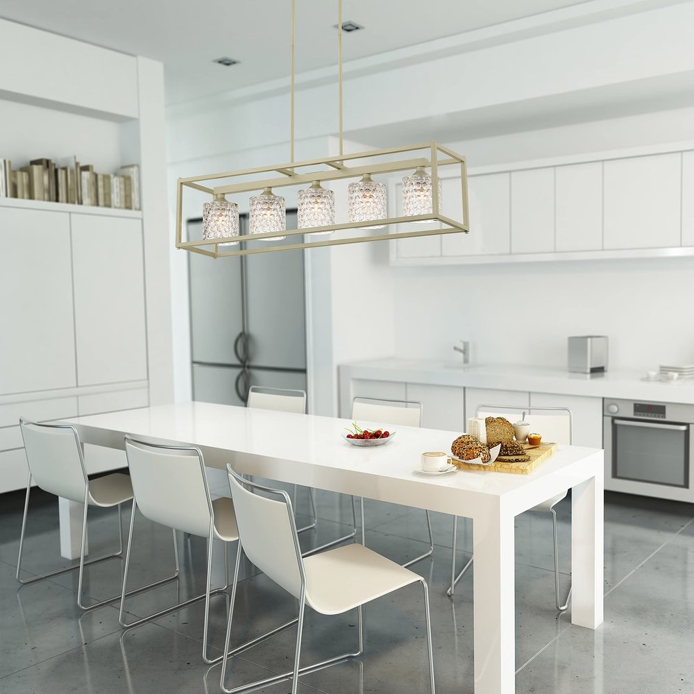 Silver Kitchen Island Five Light Metal Dimmable Chandelier With Clear Shades