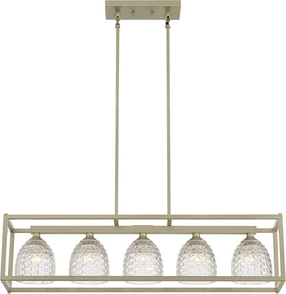 Clear Kitchen Island Five Light Metal Dimmable Chandelier With Clear Shades