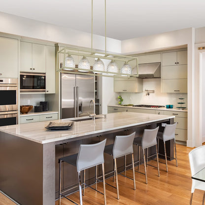Clear Kitchen Island Five Light Metal Dimmable Chandelier With Clear Shades
