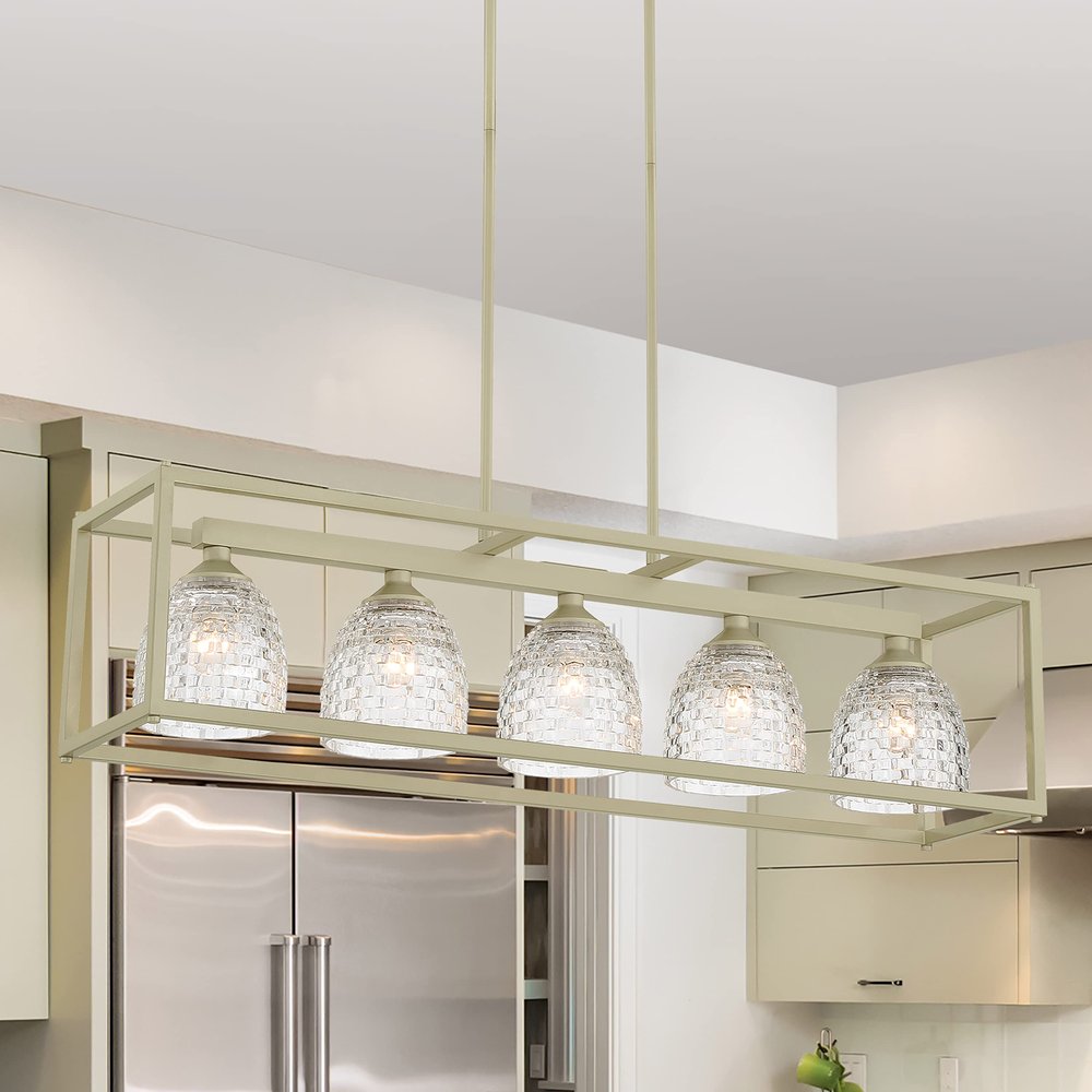 Clear Kitchen Island Five Light Metal Dimmable Chandelier With Clear Shades
