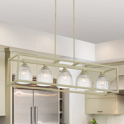 Clear Kitchen Island Five Light Metal Dimmable Chandelier With Clear Shades