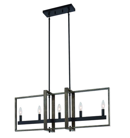 Brown And Black Kitchen Island Five Light Metal Dimmable Chandelier