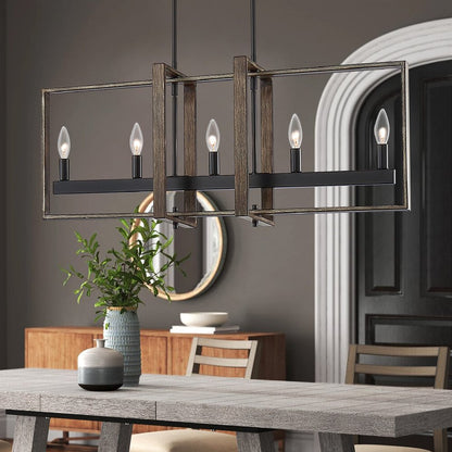 Brown And Black Kitchen Island Five Light Metal Dimmable Chandelier