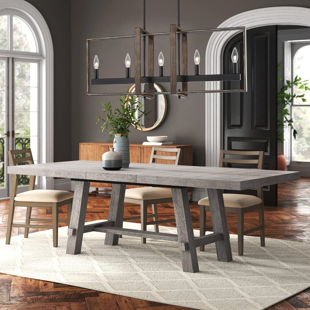 Brown And Black Kitchen Island Five Light Metal Dimmable Chandelier