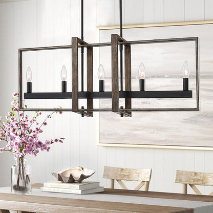 Brown And Black Kitchen Island Five Light Metal Dimmable Chandelier