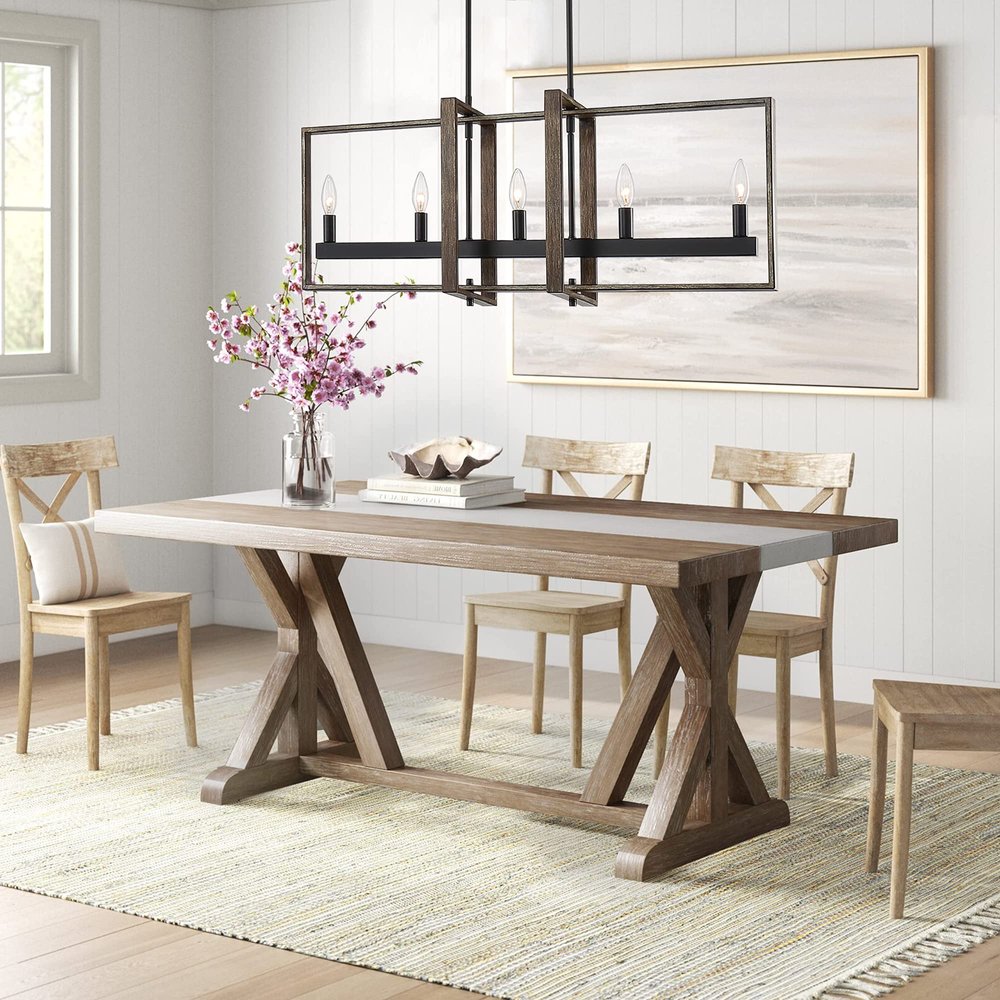 Brown And Black Kitchen Island Five Light Metal Dimmable Chandelier