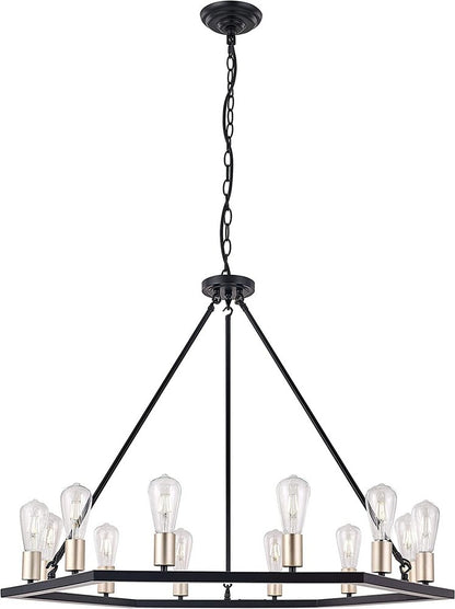 Black And Gold Candle Style Twelve Light Metal Dimmable Chandelier