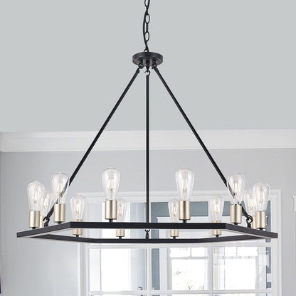 Black And Gold Candle Style Twelve Light Metal Dimmable Chandelier