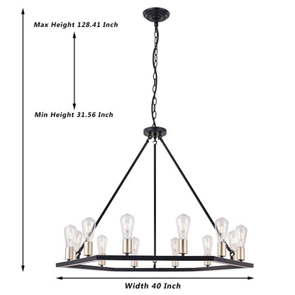 Black And Gold Candle Style Twelve Light Metal Dimmable Chandelier