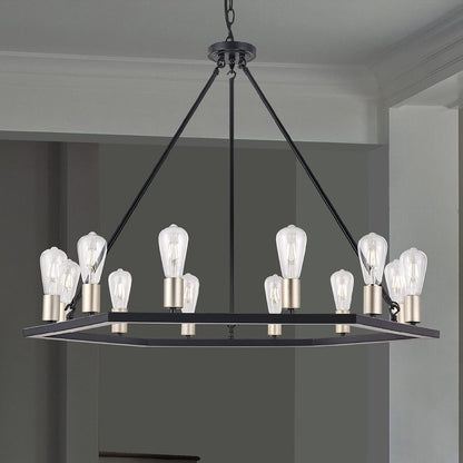 Black And Gold Candle Style Twelve Light Metal Dimmable Chandelier