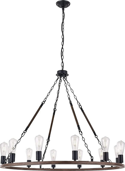 Brown And Black Candle Style Twelve Light Metal Dimmable Chandelier