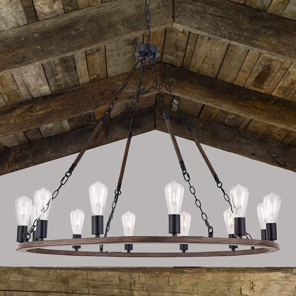 Brown And Black Candle Style Twelve Light Metal Dimmable Chandelier