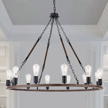 Brown And Black Candle Style Twelve Light Metal Dimmable Chandelier