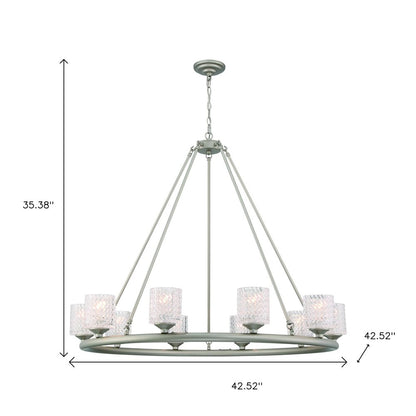 Silver Shaded Ten Light Metal Dimmable Chandelier With White Shades