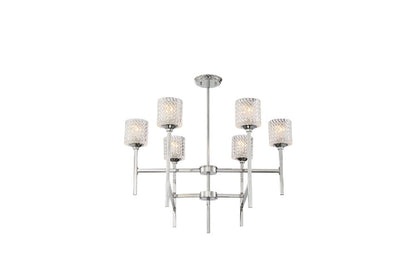 Silver Candle Style Six Light Metal Dimmable Chandelier With Clear Shades