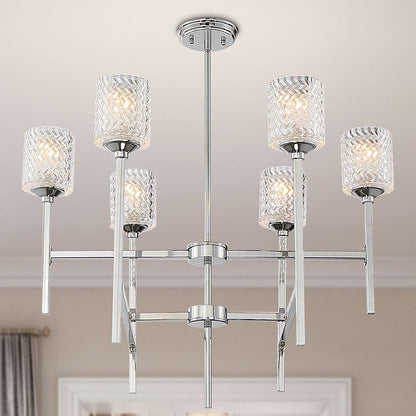 Silver Candle Style Six Light Metal Dimmable Chandelier With Clear Shades