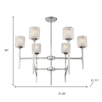 Silver Candle Style Six Light Metal Dimmable Chandelier With Clear Shades
